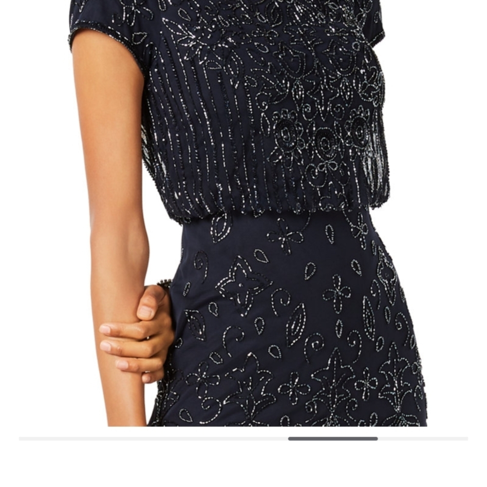 Adrianna Papell Elegant Navy Blue Beaded Dress